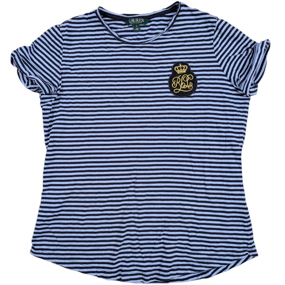 Lauren Ralph Lauren Tops - Lauren Ralph‎ Lauren LRL Striped Crew Neck Shirt Top Women Small Blue Y2K Preppy